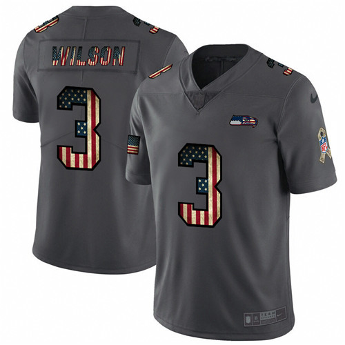 Men's Seattle Seahawks #3 Russell Wilson Grey 2019 Salute To Service USA Flag Fashion Limited Stitched NFL Jersey