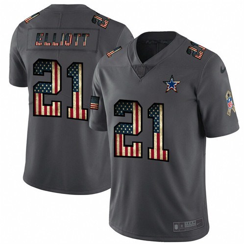 Men's Dallas Cowboys #21 Ezekiel Elliott Grey 2019 Salute To Service USA Flag Fashion Limited Stitched NFL Jersey