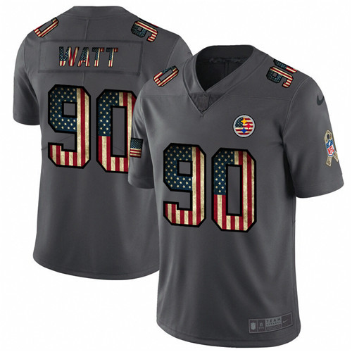Men's Pittsburgh Steelers #90 T. J. Watt Grey 2019 Salute To Service USA Flag Fashion Limited Stitched NFL Jersey