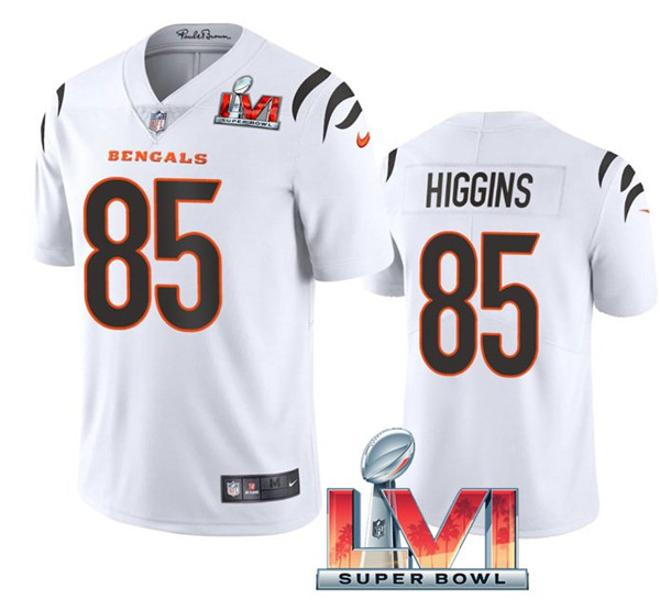 Men's Cincinnati Bengals #85 Tee Higgins White 2022 Super Bowl LVI Vapor Limited Stitched Jersey