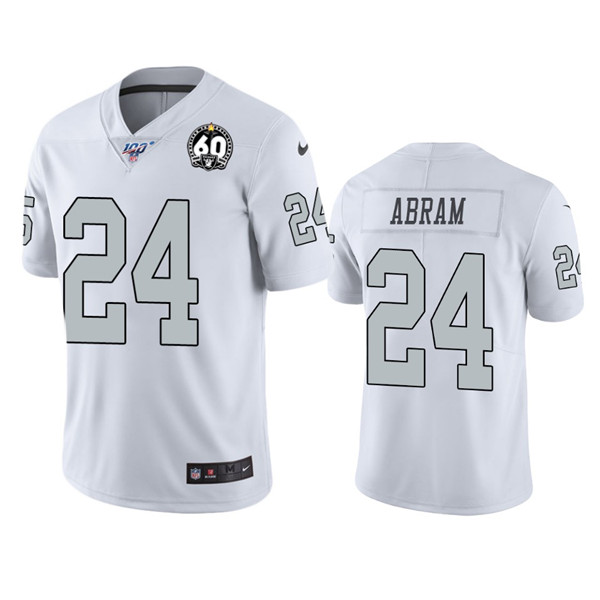 Men's Oakland Raiders #24 Johnathan Abram White 100th Season With 60 Patch Color Rush Limited Stitched NFL Jersey