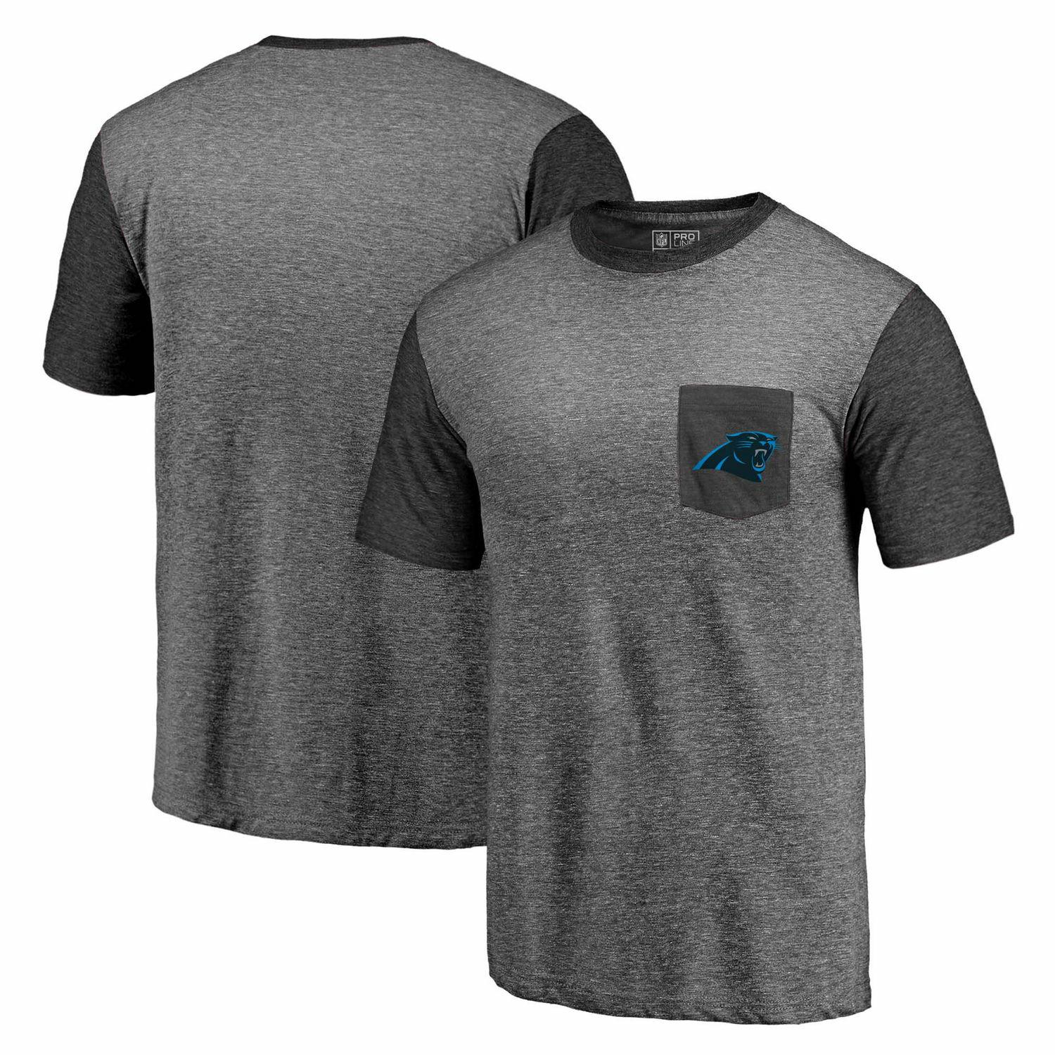 Men's Carolina Panthers Pro Line by Fanatics Branded Heathered Gray-Black Refresh Pocket T-Shirt