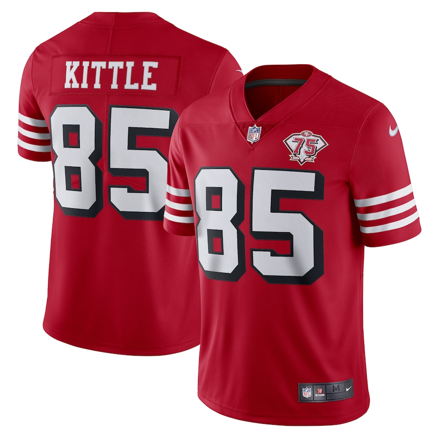 Men's San Francisco 49ers #85 George Kittle Scarlet 2021 75th Anniversary Vapor Untouchable Limited Stitched NFL Jersey (Check description if you want Women or Youth size)