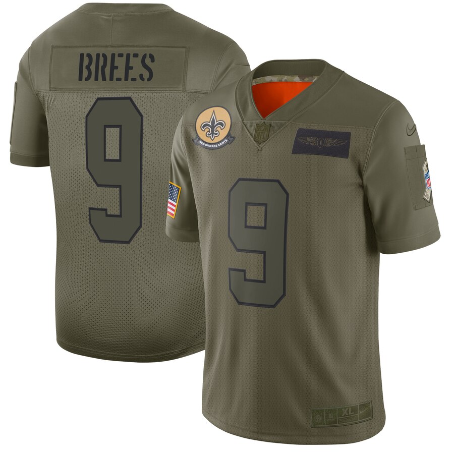 Men's New Orleans Saints #9 Drew Brees 2019 Camo Salute To Service Stitched NFL Jersey