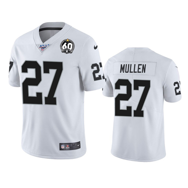 Men's Oakland Raiders #27 Trayvon Mullen White 100th Season With 60 Patch Vapor Limited Stitched NFL Jersey