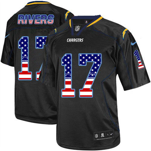 Men's Nike Chargers #17 Philip Rivers Black USA Flag Fashion Elite Stitched Jersey