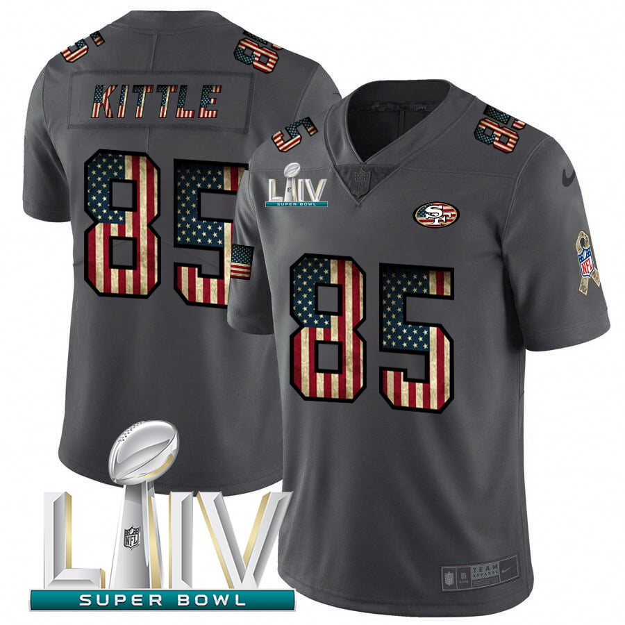 Men's San Francisco 49ers #85 George Kittle Gray With Super Bowl Patch Fashion Static Limited Stitched NFL Jersey