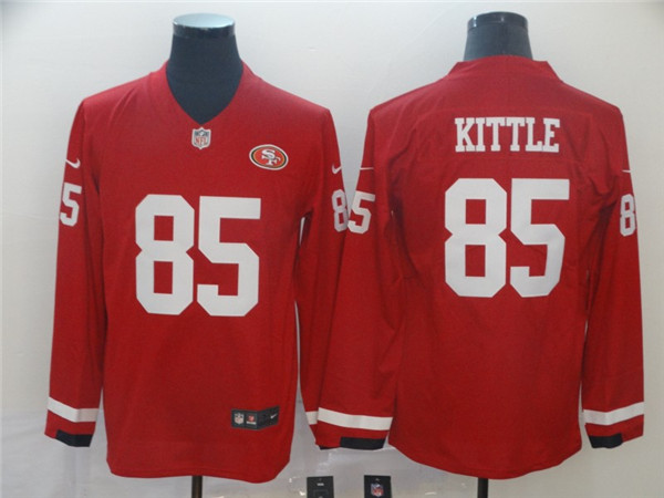 Men's San Francisco 49ers #85 George Kittle Scarlet Therma Long Sleeve Stitched NFL Jersey