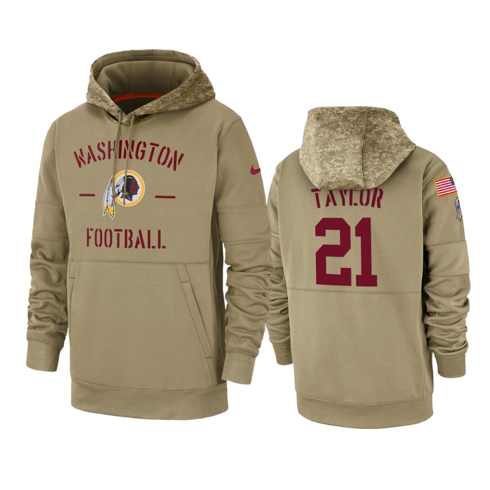 Men's Washington Redskins #21 Sean Taylor Tan 2019 Salute to Service Sideline Therma Pullover Hoodie