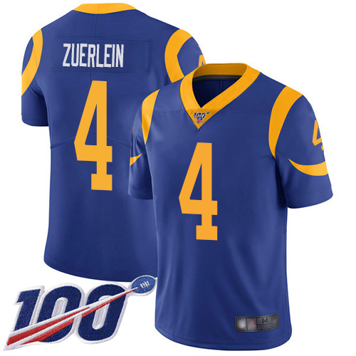 Men's Los Angeles Rams #4 Greg Zuerlein 2019 100th Season Blue Vapor Untouchable Limited Stitched NFL Jersey