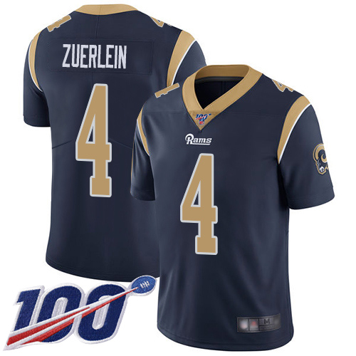Men's Los Angeles Rams #4 Greg Zuerlein 2019 100th Season Navy Vapor Untouchable Limited Stitched NFL Jersey
