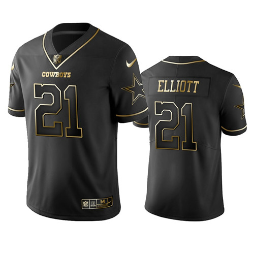 Men's Dallas Cowboys #21 Ezekiel Elliott Black 2019 Golden Edition Stitched NFL Jersey