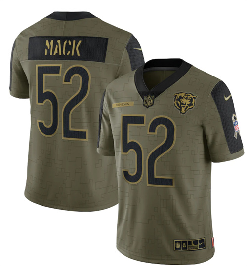 Men's Chicago Bears #52 Khalil Mack 2021 Olive Salute To Service Limited Stitched Jersey