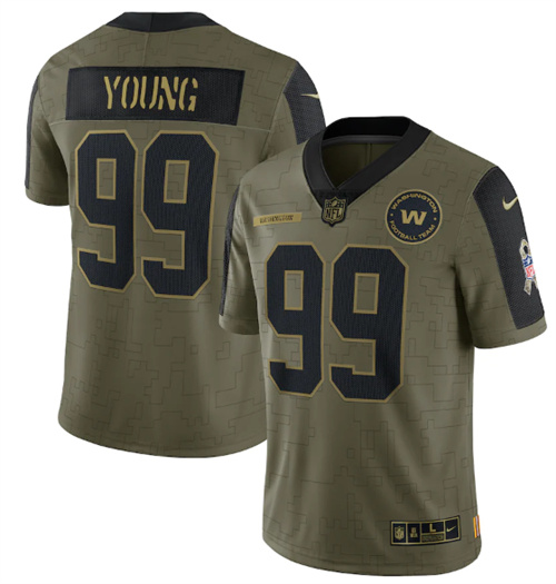Men's Washington Football Team #99 Chase Young 2021 Olive Salute To Service Limited Stitched Jersey