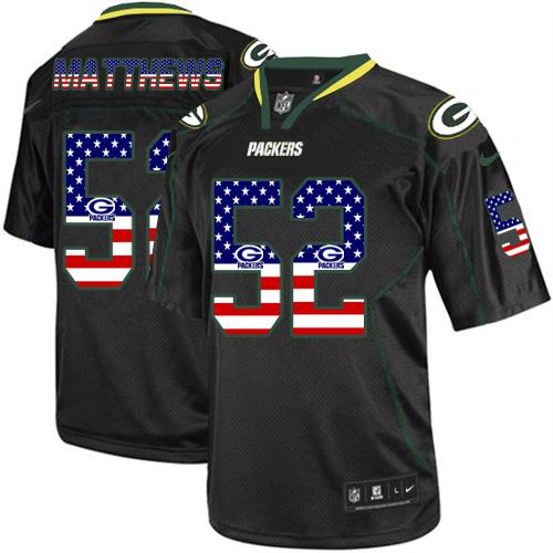 Men's Nike Packers #52 Clay Matthews Black USA Flag Fashion Elite Stitched Jersey