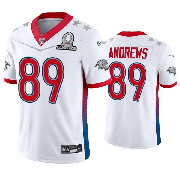 Men's Baltimore Ravens #89 Mark Andrews 2022 White AFC Pro Bowl Stitched Jersey