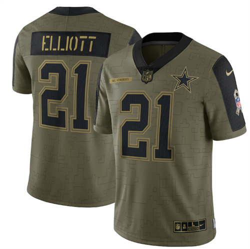 Men's Dallas Cowboys #21 Ezekiel Elliott 2021 Olive Salute To Service Limited Stitched Jersey