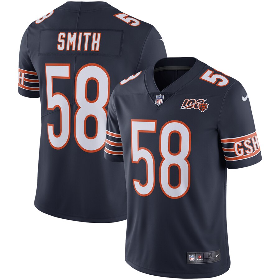 Men's Chicago Bears #58 Roquan Smith Navy 2019 100th Season Limited Stitched NFL Jersey