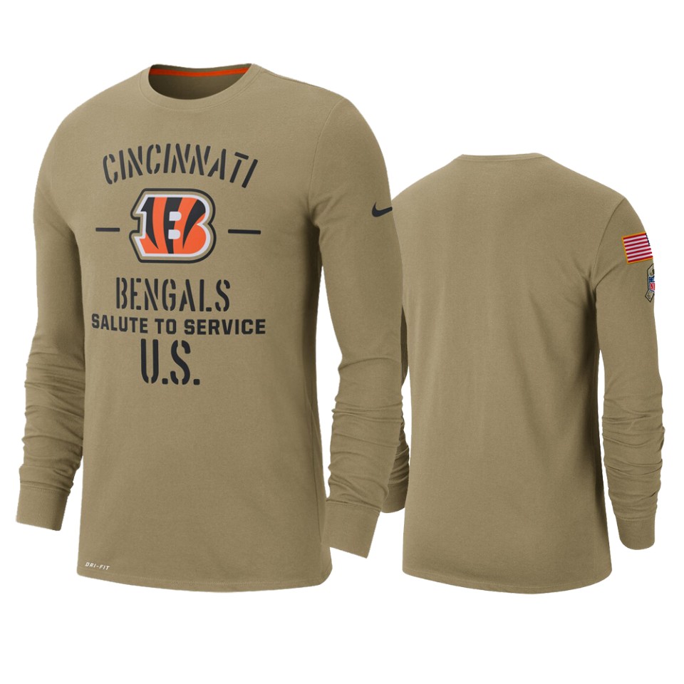 Men's Cincinnati Bengals Tan 2019 Salute To Service Sideline Performance Long Sleeve Shirt