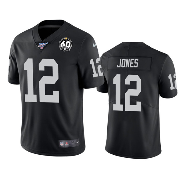 Men's Oakland Raiders #12 Zay Jones Black 100th Season With 60 Patch Vapor Limited Stitched NFL Jersey