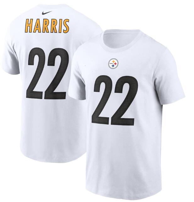 Men's Pittsburgh Steelers #22 Najee Harris 2021 White NFL Draft First Round Pick Player Name & Number NFL T-Shirt