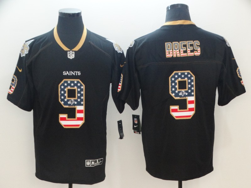 Men's Saints #9 Drew Brees 2018 Black USA Flag Color Rush Limited Fashion NFL Stitched Jersey