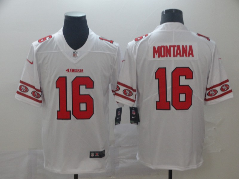 Men's San Francisco 49ers #16 Joe Montana White 2019 Team Logo Cool Edition Stitched NFL Jersey