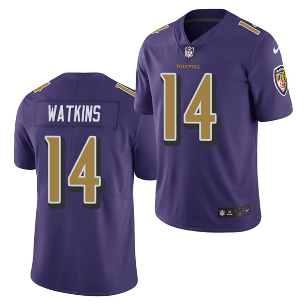 Men's Baltimore Ravens #14 Sammy Watkins Purple Rush Color NFL Stitched Jersey