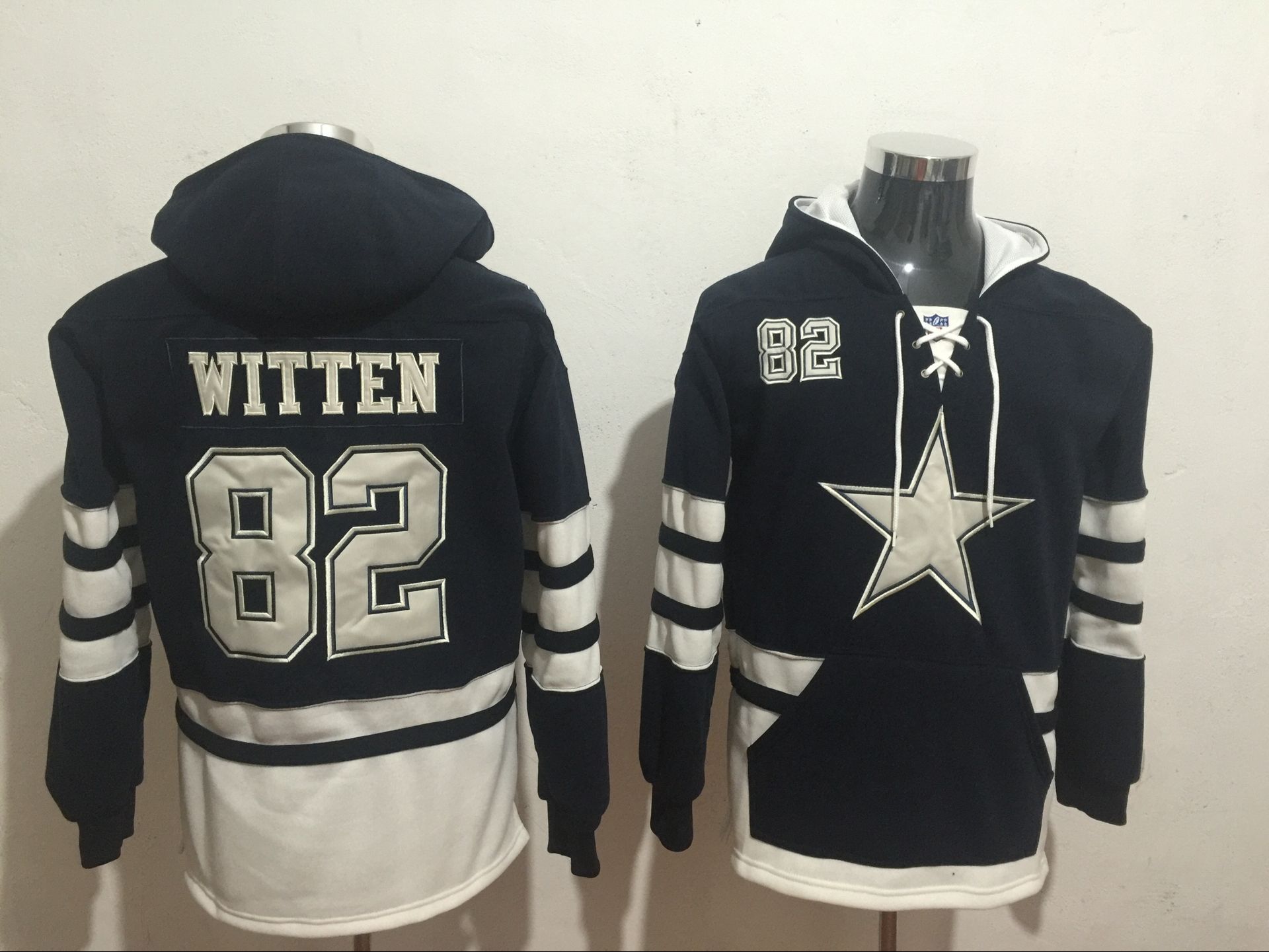 Men's Dallas Cowboys #82 Jason Witten Navy All Stitched NFL Hooded Sweatshirt