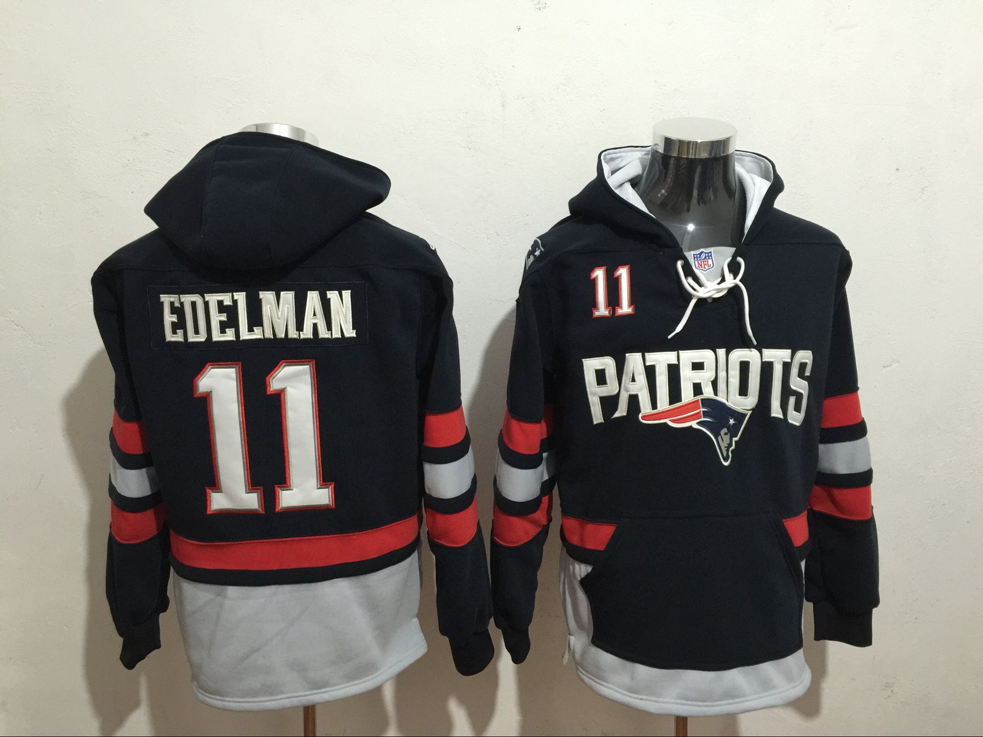 Men's New England Patriots #11 Julian Edelman Navy Blue All Stitched NFL Hooded Sweatshirt