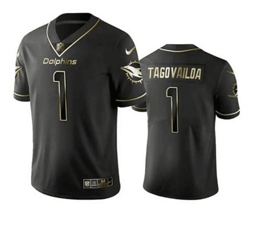 Men's Miami Dolphins #1 Tua Tagovailoa 2020 Black Golden Stitched NFL Jersey
