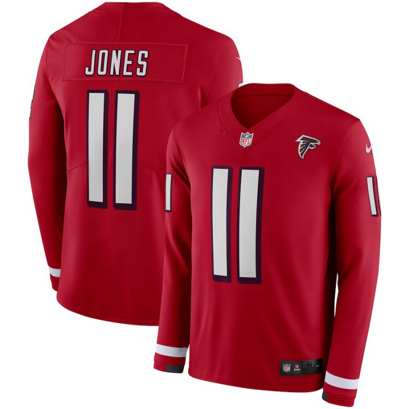 Men's Atlanta Falcons #11 Julio Jones Red Therma Long Sleeve Stitched NFL Jersey