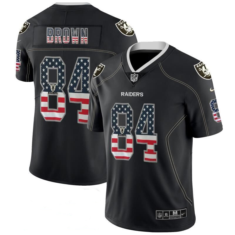 Men's Oakland Raiders #84 Antonio Brown Black USA Flag Fashion Color Rush Stitched NFL Jersey