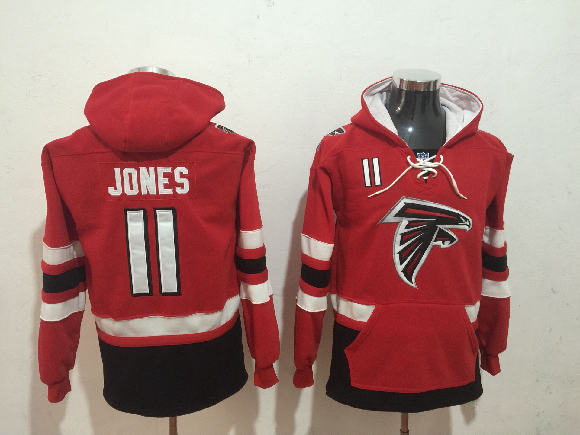 Men's Atlanta Falcons #11 Julio Jones Red All Stitched NFL Hooded Sweatshirt