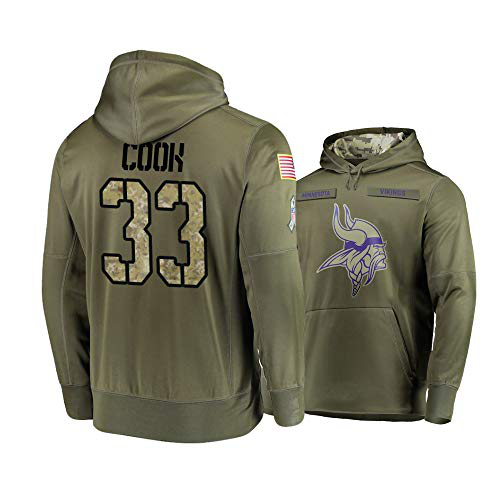 Men's Minnesota Vikings #33 Dalvin Cook 2019 Olive Salute To Service Sideline Therma Performance Pullover