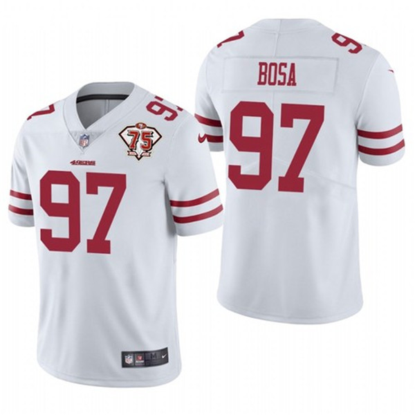 Men's San Francisco 49ers #97 Nick Bosa White 2021 75th Anniversary Vapor Untouchable Limited Stitched NFL Jersey (Check description if you want Women or Youth size)