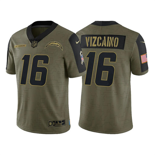 Men's Los Angeles Chargers #16 Tristan Vizcaino 2021 Olive Salute To Service Limited Stitched Jersey