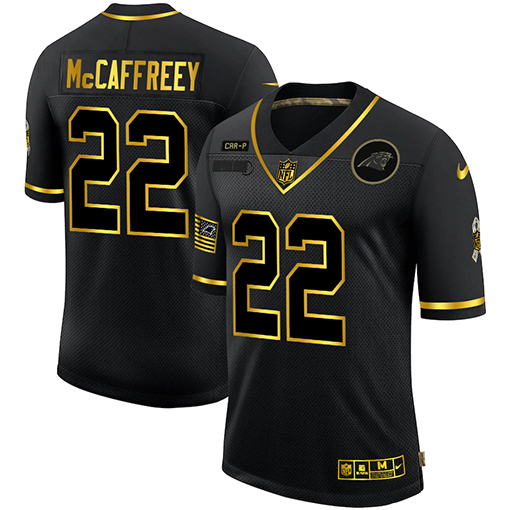 Men's Carolina Panthers #22 Christian McCaffrey 2020 Black/Gold Salute To Service Limited Stitched NFL Jersey