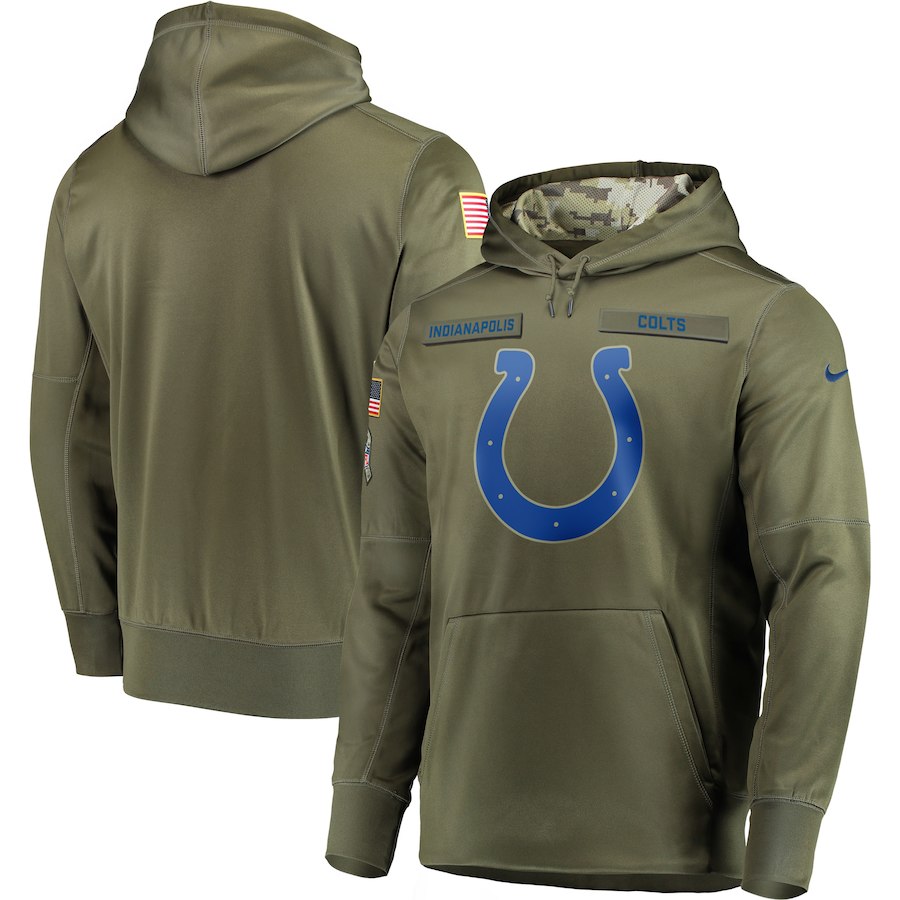 Men's Indianapolis Colts 2018 Olive Salute to Service Sideline Therma Performance Pullover Stitched NFL Hoodie