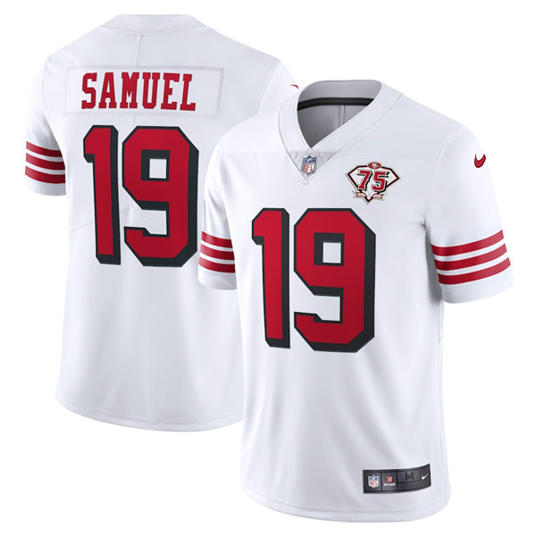 Men's San Francisco 49ers #19 Deebo Samuel White 2021 75th Anniversary Vapor Untouchable Limited Stitched NFL Jersey (Check description if you want Women or Youth size)