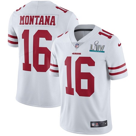 Men's San Francisco 49ers #16 Joe Montana White Super Bowl LIV Vaper Untouchable Limited Stitched NFL Jersey