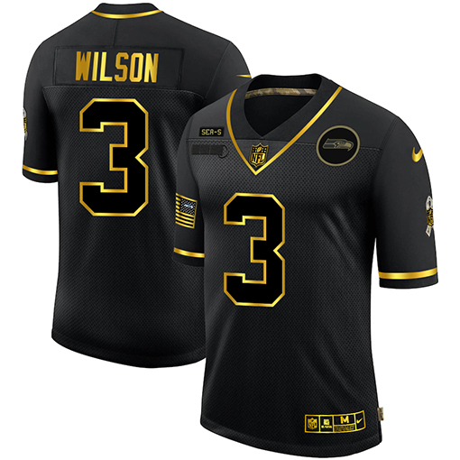 Men's Seattle Seahawks #3 Russell Wilson 2020 Black/Gold Salute To Service Limited Stitched NFL Jersey