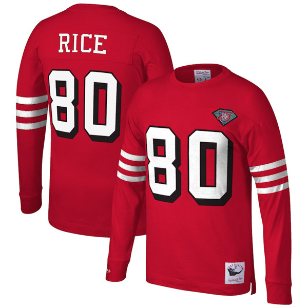 Men's San Francisco 49ers Red #80 Jerry Rice Long Sleeve