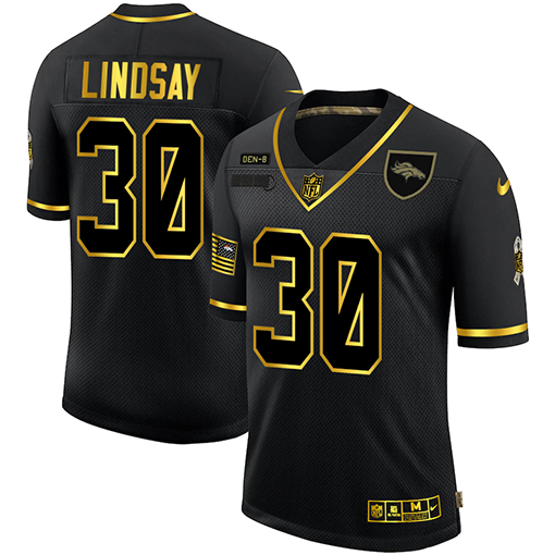 Men's Denver Broncos #30 Phillip Lindsay 2020 Black/Gold Salute To Service Limited Stitched NFL Jersey