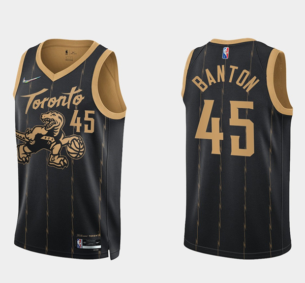 Men's Toronto Raptors #45 Dalano Banton 75th Anniversary Black City Edition Stitched Basketball Jersey