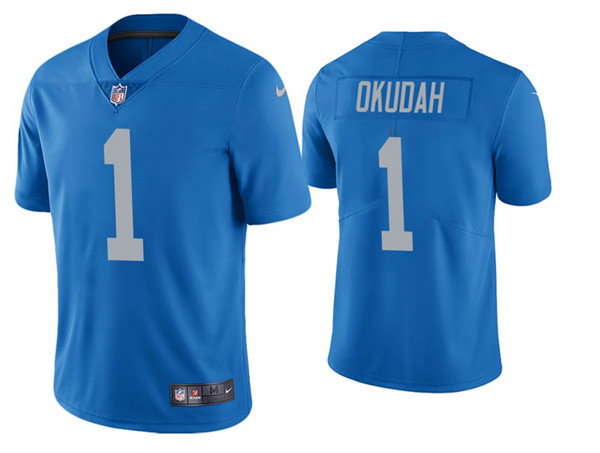 Men's Detroit Lions #1 Jeff Okudah Blue 2020 NFL Draft Vapor Limited Jersey