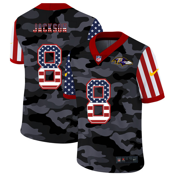 Men's Baltimore Ravens #8 Lamar Jackson 2020 Camo USA Flag Limited Stitched NFL Jersey
