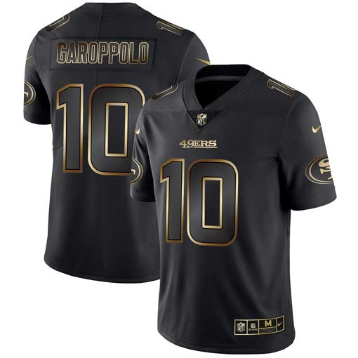 Men's San Francisco 49ers #10 Jimmy Garoppolo 2019 Black Gold Edition Stitched NFL Jersey