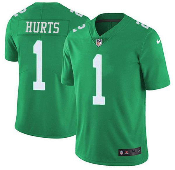 Men's Philadelphia Eagles #1 Jalen Hurts Green Color Rush Stitched Football Jersey