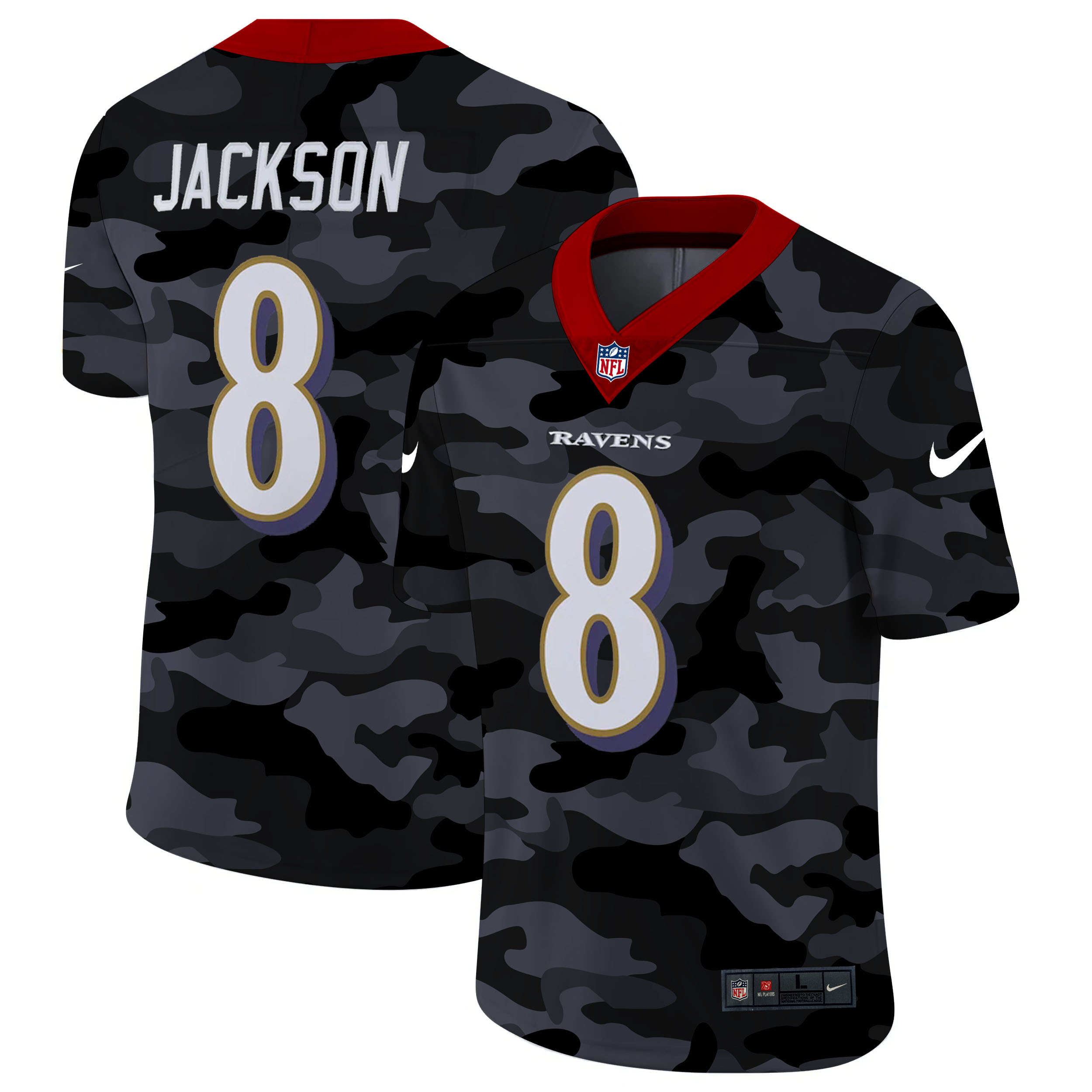 Men's Baltimore Ravens #8 Lamar Jackson 2020 Camo Limited Stitched NFL Jersey